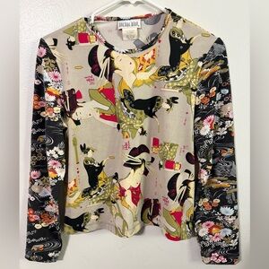 Anchor Blue Artistic Print Long Sleeve Top